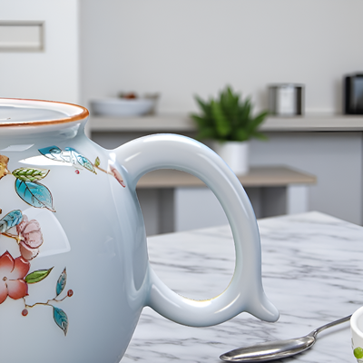 Petite théière en céramique motif rose