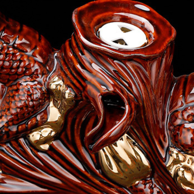 Service à thé chinois doré et marron motif relief