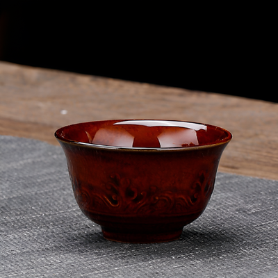 Service à thé chinois doré et marron motif relief