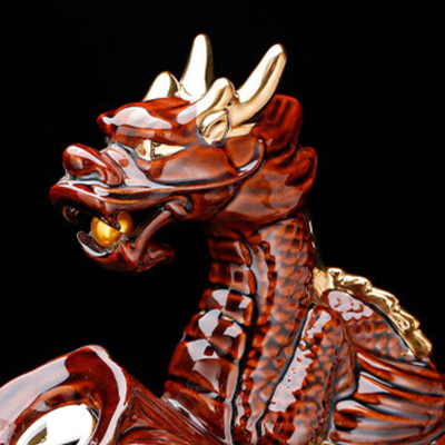 Service à thé chinois doré et marron motif relief