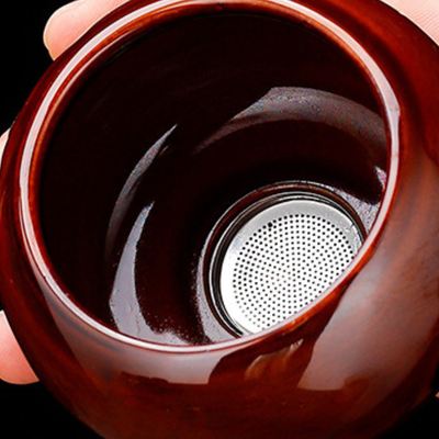 Service à thé chinois doré et marron motif relief