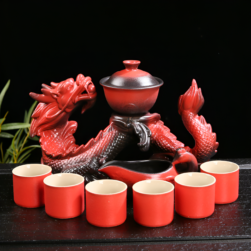 Service à thé chinois dragon rouge