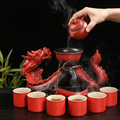 Service à thé chinois dragon rouge