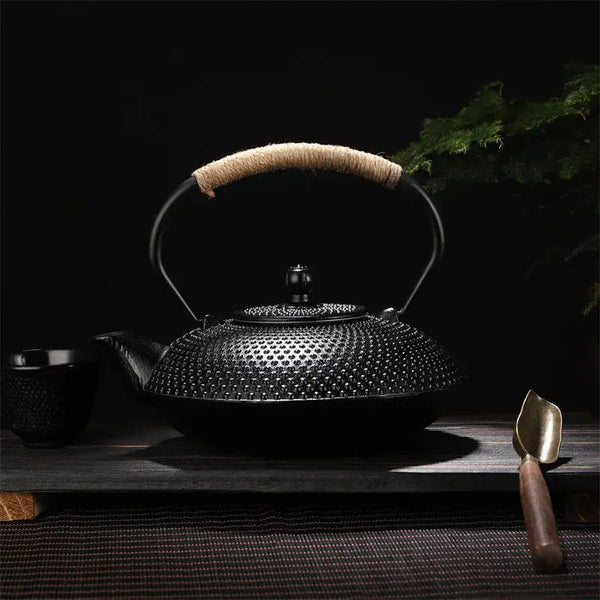 Service à Thé Chinois AMATHINGS - 4 Tasses En Fonte Noire Avec Théière Et Réchaud, Style Traditionnel