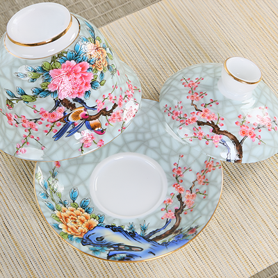 Service à thé chinois en porcelaine decor oiseau