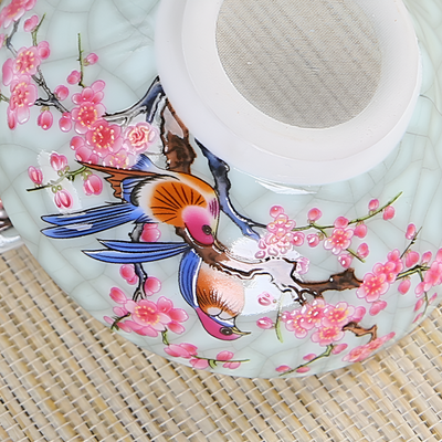 Service à thé chinois en porcelaine decor oiseau