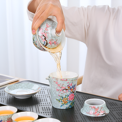 Service à thé chinois en porcelaine decor oiseau