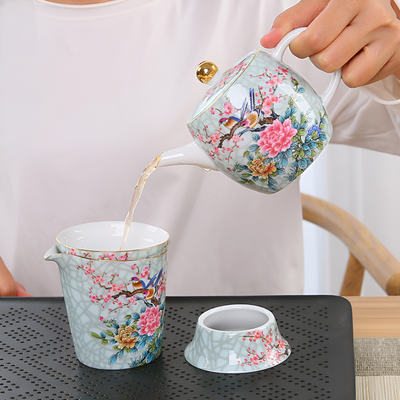 Service à thé chinois en porcelaine decor oiseau