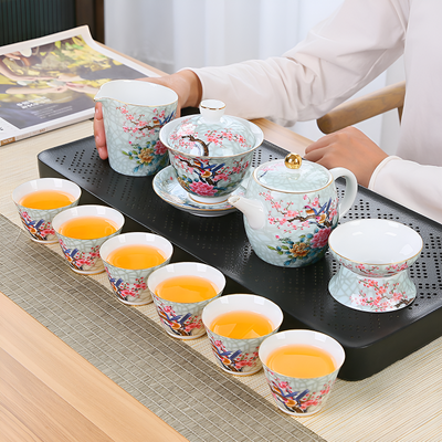 Service à thé chinois en porcelaine decor oiseau