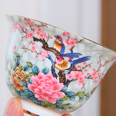 Service à thé chinois en porcelaine decor oiseau