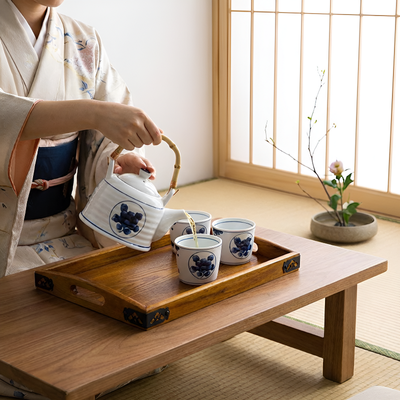 Service à thé japonais bleu blanc