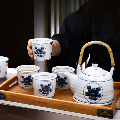 Service à thé japonais bleu blanc