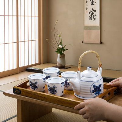 Service à thé japonais bleu blanc