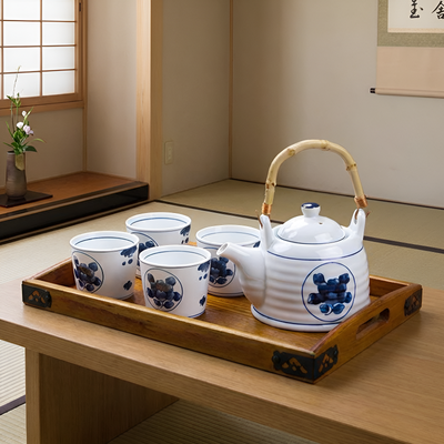 Service à thé japonais bleu blanc