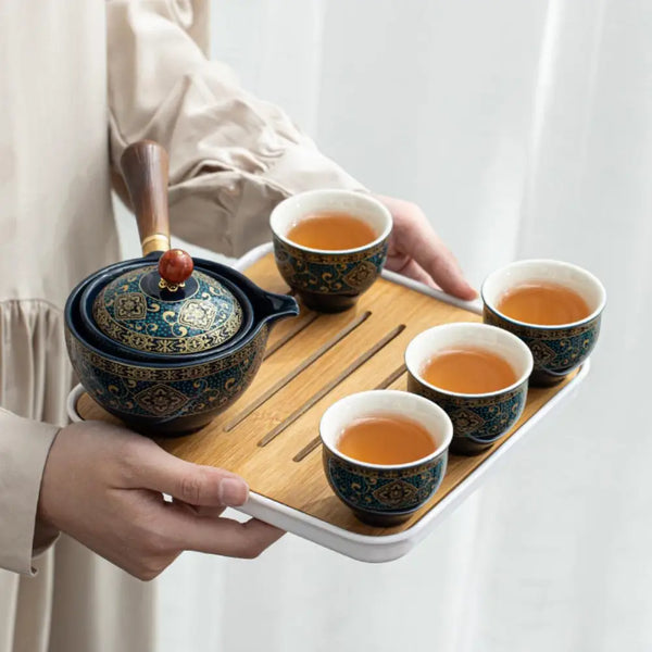 Service à Thé Japonais Original - Set Yunomi Et Yokode Kyusu - Porcelaine - Vintage 1970