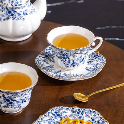 Service à thé porcelaine blanc et bleu