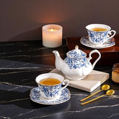 Service à thé porcelaine blanc et bleu