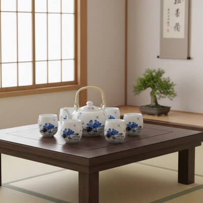 Service à thé porcelaine bleue