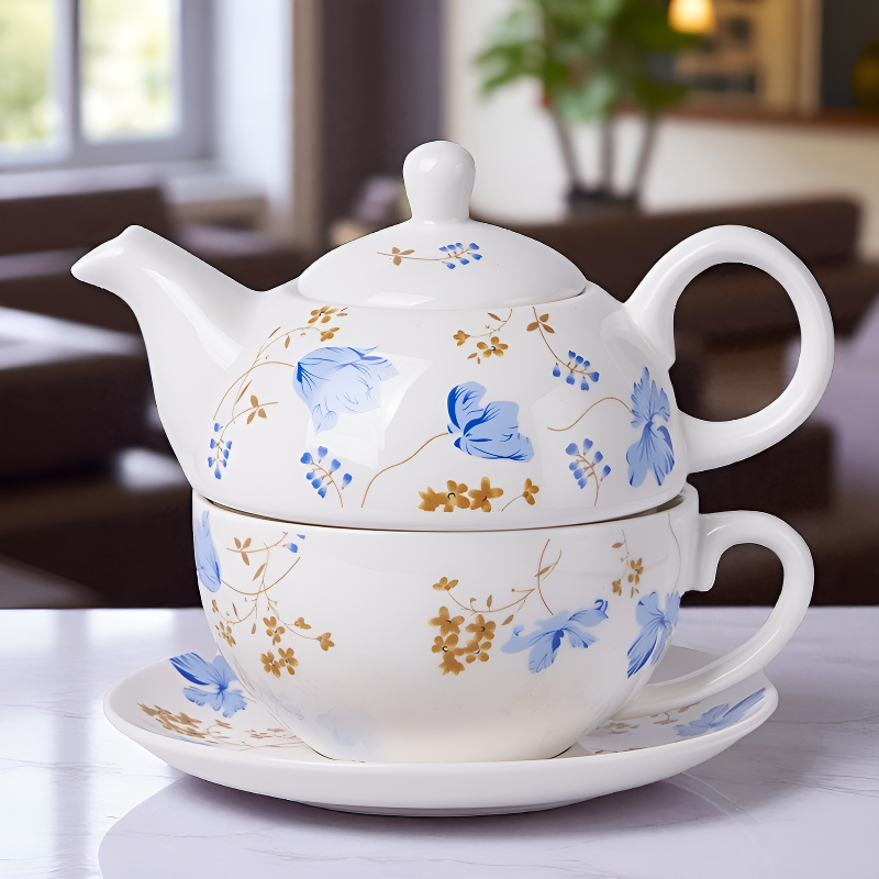 Théière anglaise décor jardin