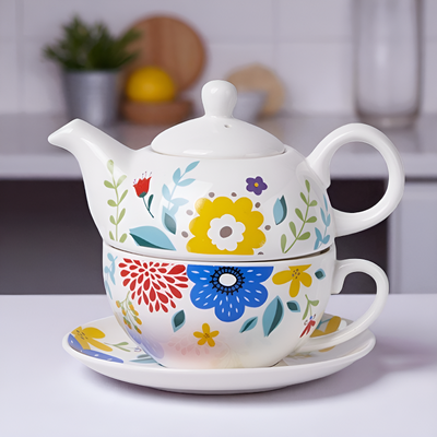 Théière anglaise décor jardin