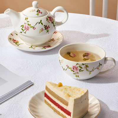 Théière anglaise décor jardin