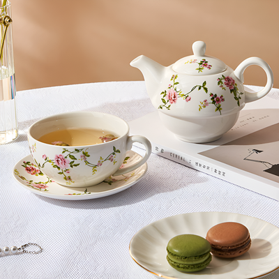 Théière anglaise décor jardin