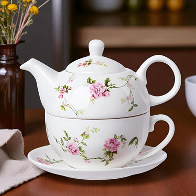 Théière anglaise décor jardin