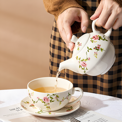 Théière anglaise décor jardin