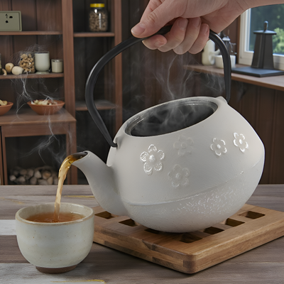 Théière blanche en fonte