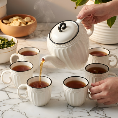 Théière blanche et noire