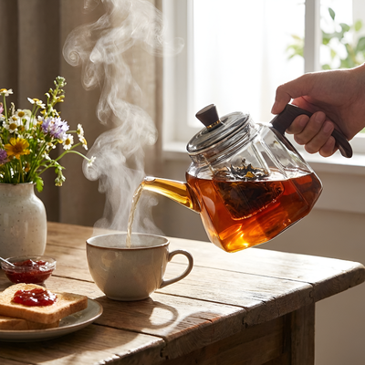 Théière borosilicate transparente