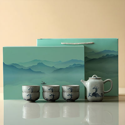 Théière céramique motifs bleus
