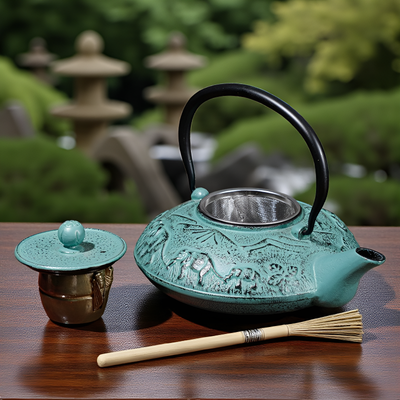 Théière en fonte bleu