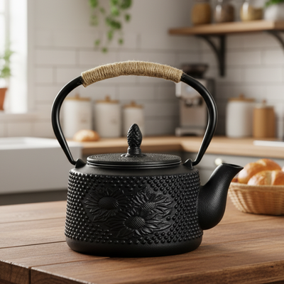 Théière en fonte avec filtre pour le thé