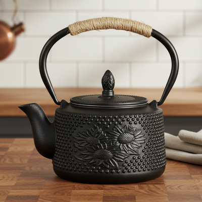 Théière en fonte avec filtre pour le thé