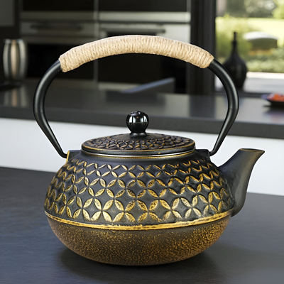 Théière en fonte noir et doré