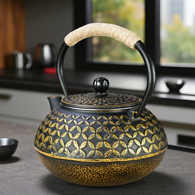 Théière en fonte noir et doré