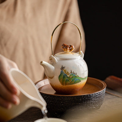 Théière porcelaine ancienne paysage chinois