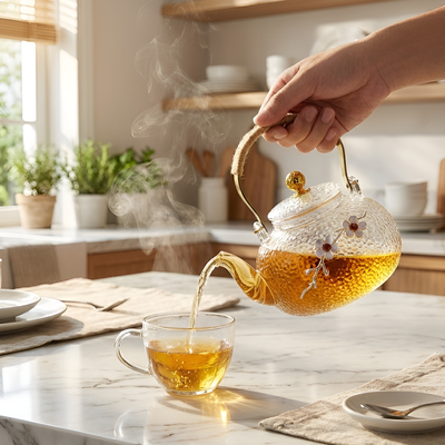 Théière transparente avec motif