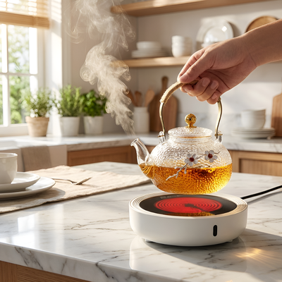 Théière transparente avec motif