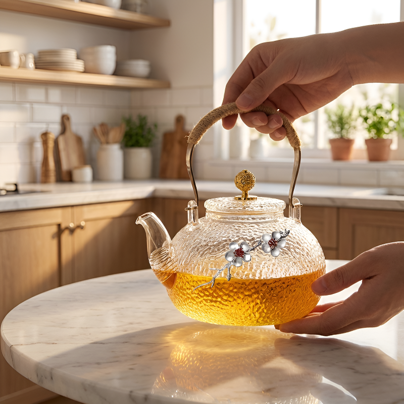 Théière transparente avec motif