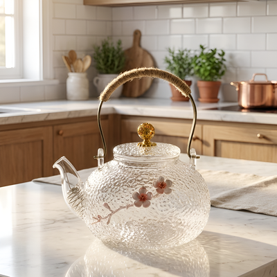 Théière transparente avec motif