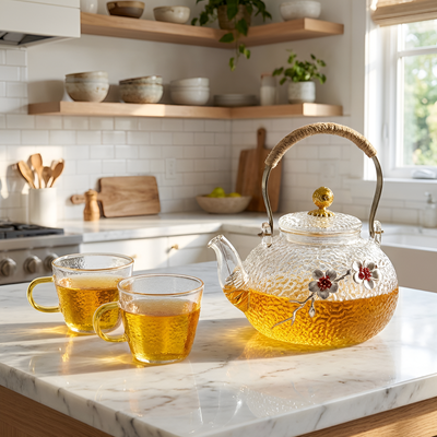 Théière transparente avec motif