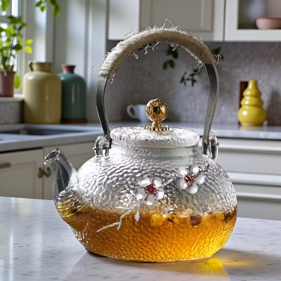 Théière transparente avec motif