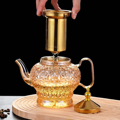 Théière en verre avec filtre et piston